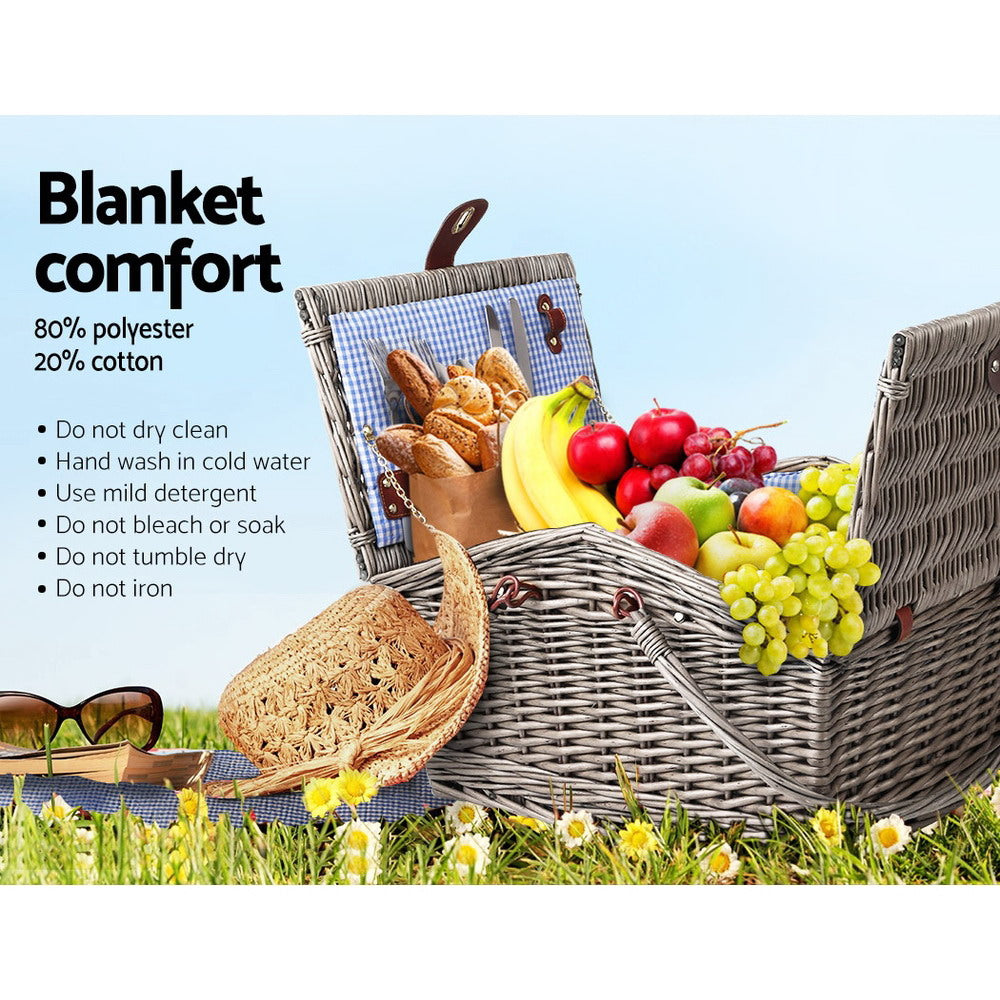 Alfresco 4 Person Picnic Basket Deluxe Baskets Outdoor Insulated Blanket - MarKay Outdoors