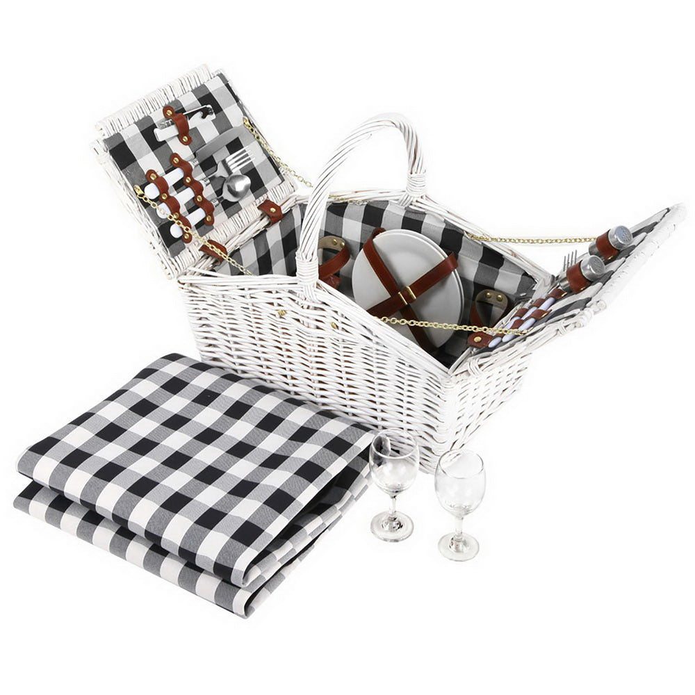 Alfresco 2 Person Picnic Basket Vintage Baskets Outdoor Insulated Blanket - MarKay Outdoors