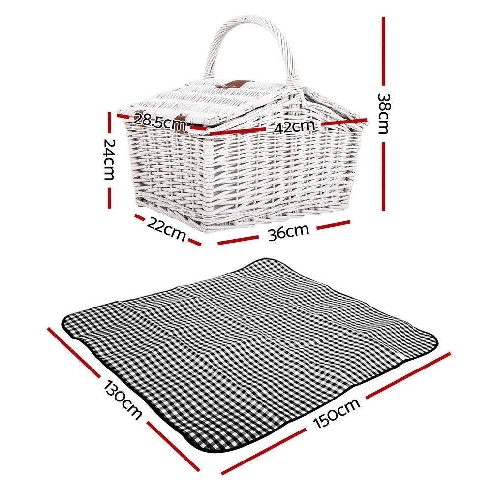 Alfresco 2 Person Picnic Basket Vintage Baskets Outdoor Insulated Blanket - MarKay Outdoors