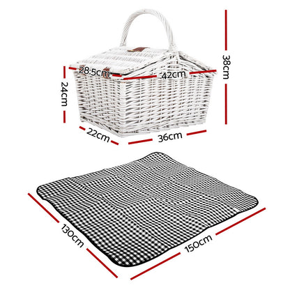 Alfresco 2 Person Picnic Basket Vintage Baskets Outdoor Insulated Blanket - MarKay Outdoors