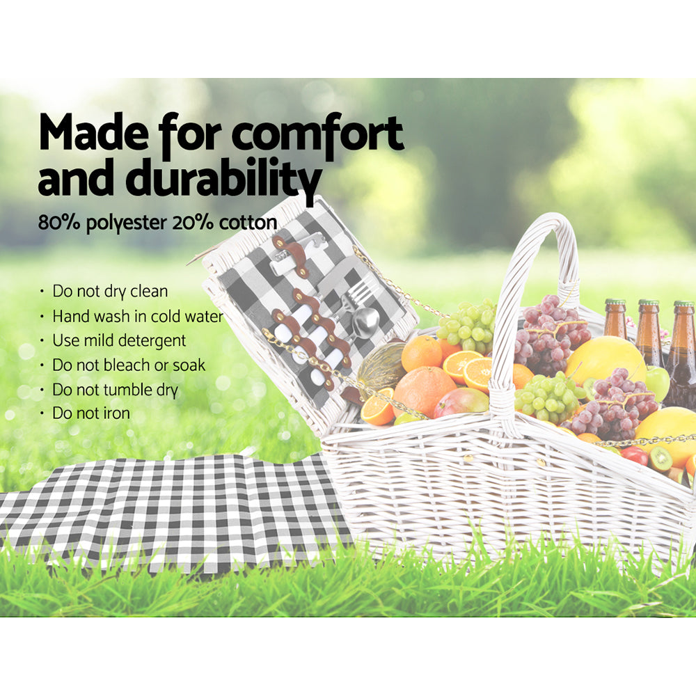 Alfresco 2 Person Picnic Basket Vintage Baskets Outdoor Insulated Blanket - MarKay Outdoors