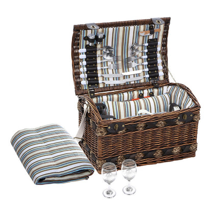 Alfresco 4 Person Picnic Basket Wicker Baskets Outdoor Insulated Gift Blanket - MarKay Outdoors