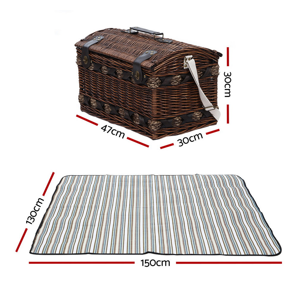 Alfresco 4 Person Picnic Basket Wicker Baskets Outdoor Insulated Gift Blanket - MarKay Outdoors