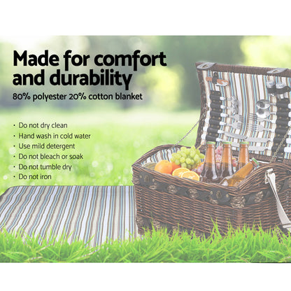 Alfresco 4 Person Picnic Basket Wicker Baskets Outdoor Insulated Gift Blanket - MarKay Outdoors