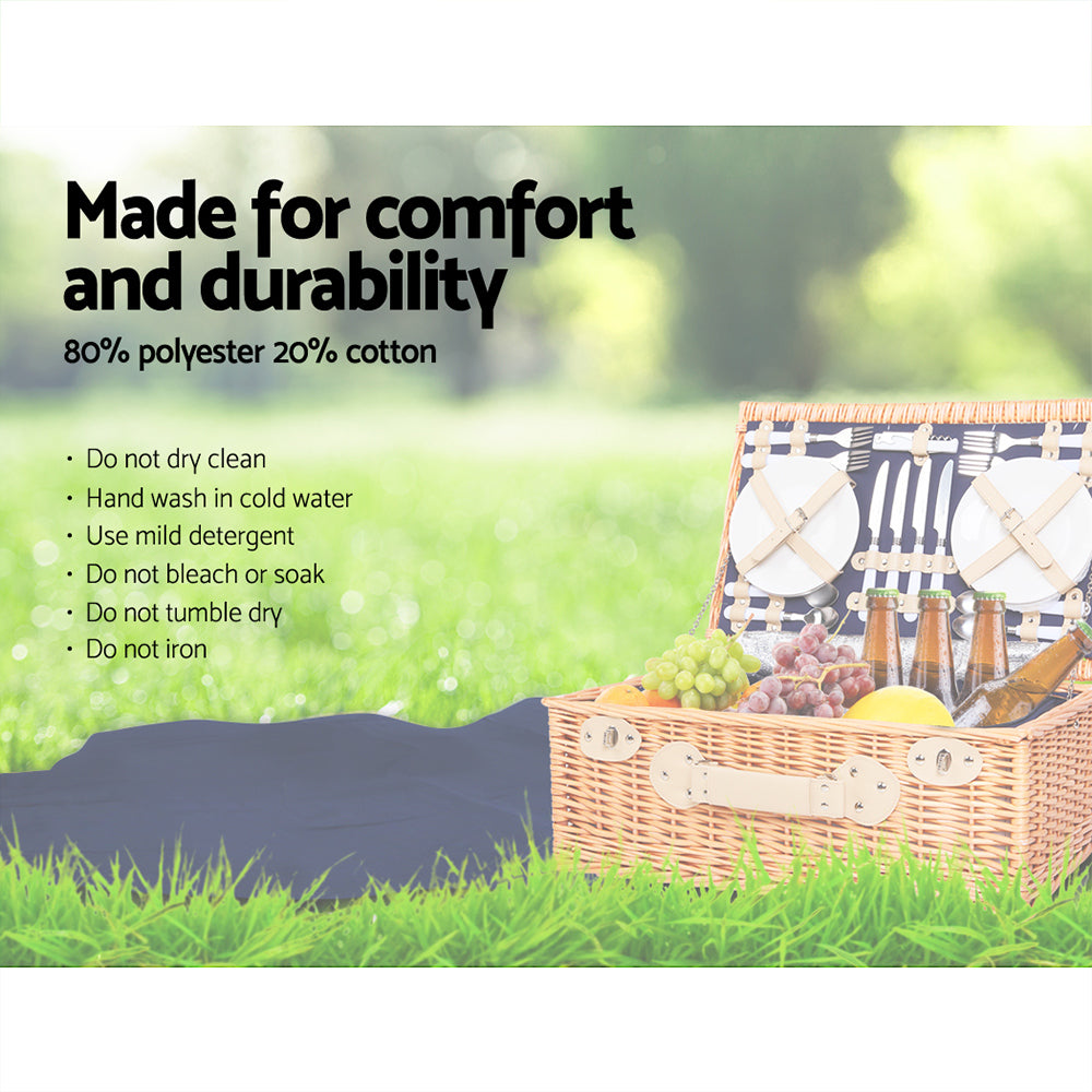 Alfresco 4 Person Picnic Basket Wicker Set Baskets Outdoor Insulated Blanket Navy - MarKay Outdoors