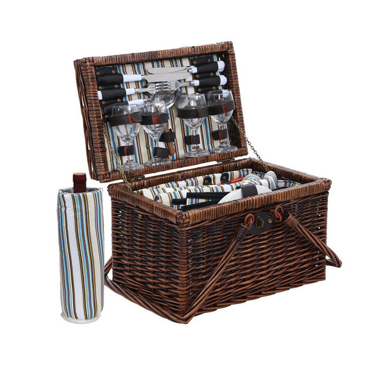 Alfresco 4 Person Picnic Basket Set Deluxe Folding Outdoor Insulated Liquor bag - MarKay Outdoors