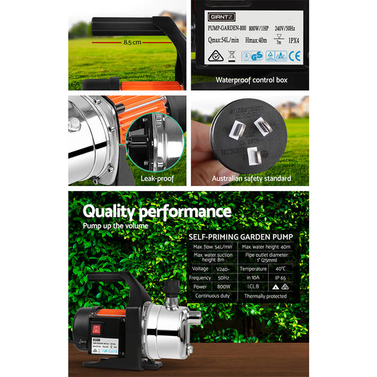 Giantz 800W Stainless Steel Garden Water Pump - MarKay Outdoors