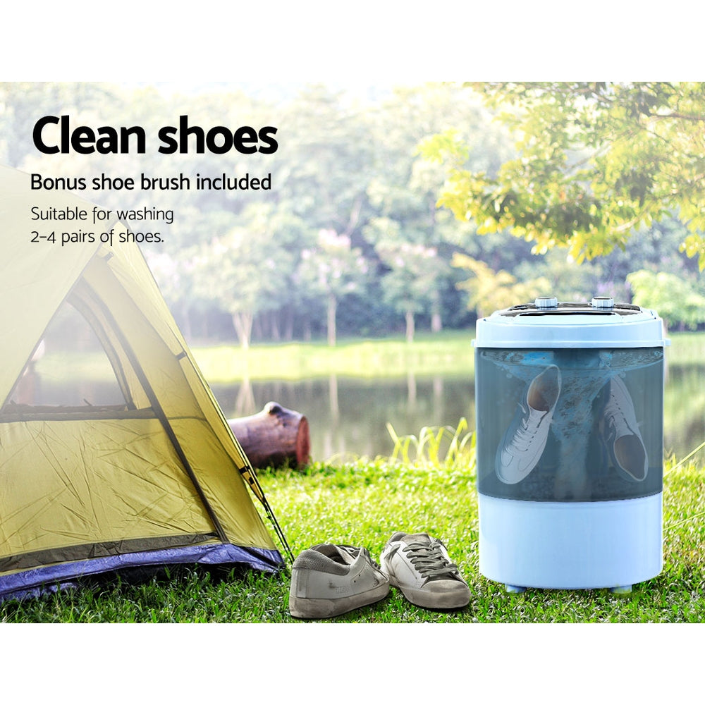 Devanti 3KG Mini Portable Washing Machine Shoes Wash Top Load Spin Camp Caravan - MarKay Outdoors