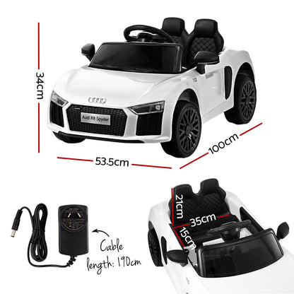 Kids Ride On Car Audi R8 Licensed Sports Electric Toy Cars 12V Battery White - MarKay Outdoors