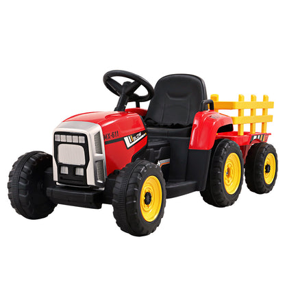 Rigo Ride On Car Tractor Trailer Toy Kids Electric Cars 12V Battery Red - MarKay Outdoors