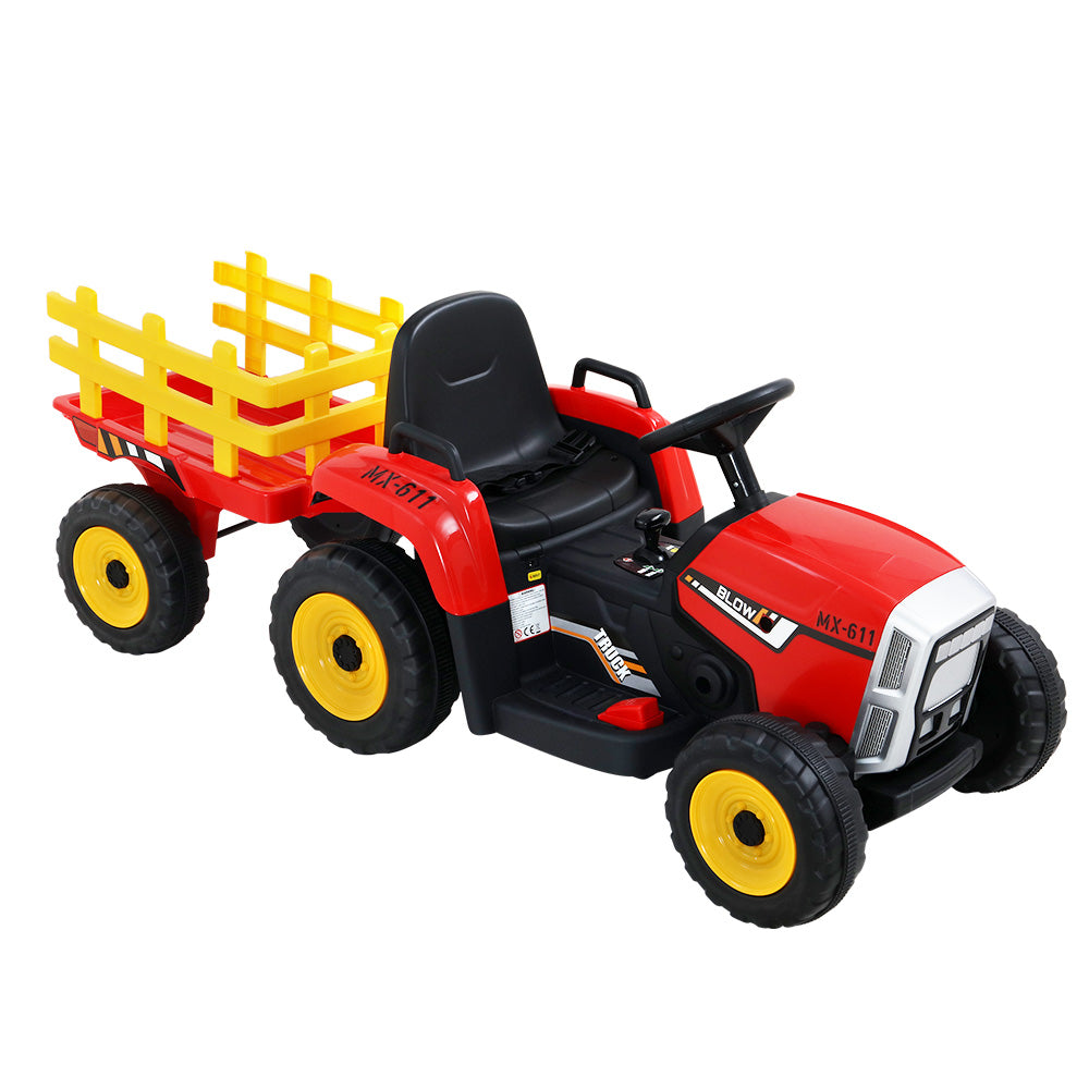 Rigo Ride On Car Tractor Trailer Toy Kids Electric Cars 12V Battery Red - MarKay Outdoors