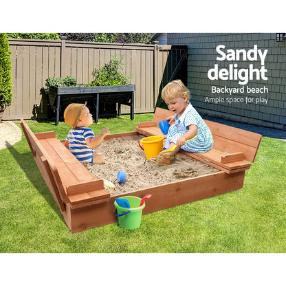 Keezi Wooden Outdoor Sandpit Set - Natural Wood - MarKay Outdoors