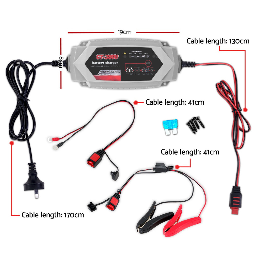 Smart Battery Charger 3.5A 12V 6V Automatic SLA AGM Car Truck Boat Motorcycle Caravan - MarKay Outdoors