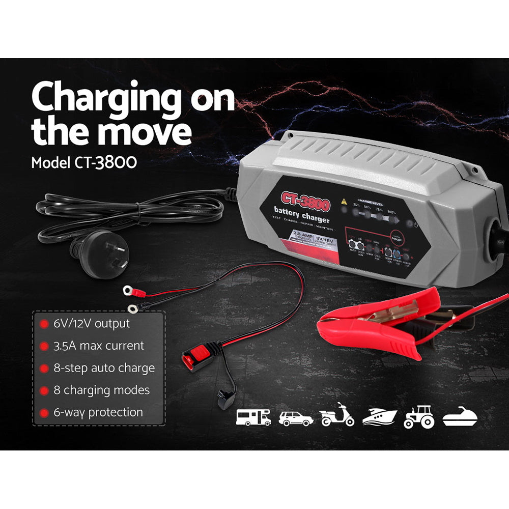 Smart Battery Charger 3.5A 12V 6V Automatic SLA AGM Car Truck Boat Motorcycle Caravan - MarKay Outdoors