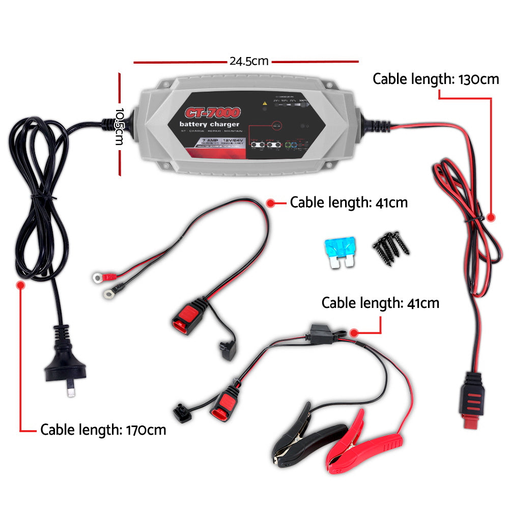 Smart Battery Charger 7A 12V 24V Automatic SLA AGM Car Truck Boat Motorcycle Caravan - MarKay Outdoors