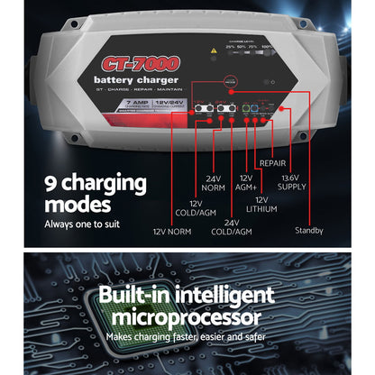 Smart Battery Charger 7A 12V 24V Automatic SLA AGM Car Truck Boat Motorcycle Caravan - MarKay Outdoors