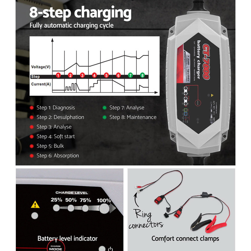 Smart Battery Charger 7A 12V 24V Automatic SLA AGM Car Truck Boat Motorcycle Caravan - MarKay Outdoors