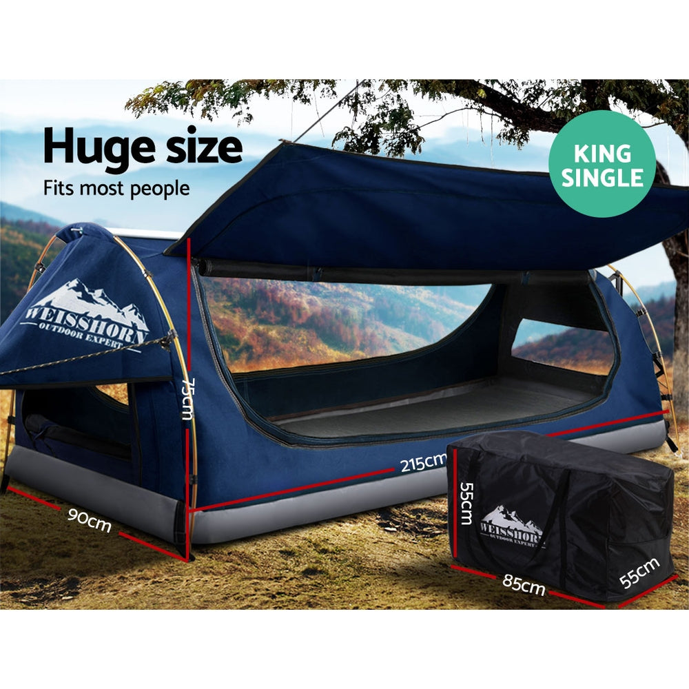 Weisshorn Swag King Single Camping Canvas Free Standing Swags Blue Dome Tent - MarKay Outdoors