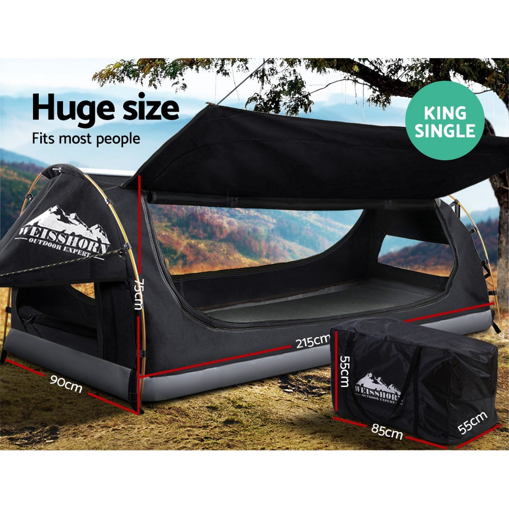 Weisshorn Swag King Single Camping Swags Canvas Free Standing Tent Dome Grey - MarKay Outdoors