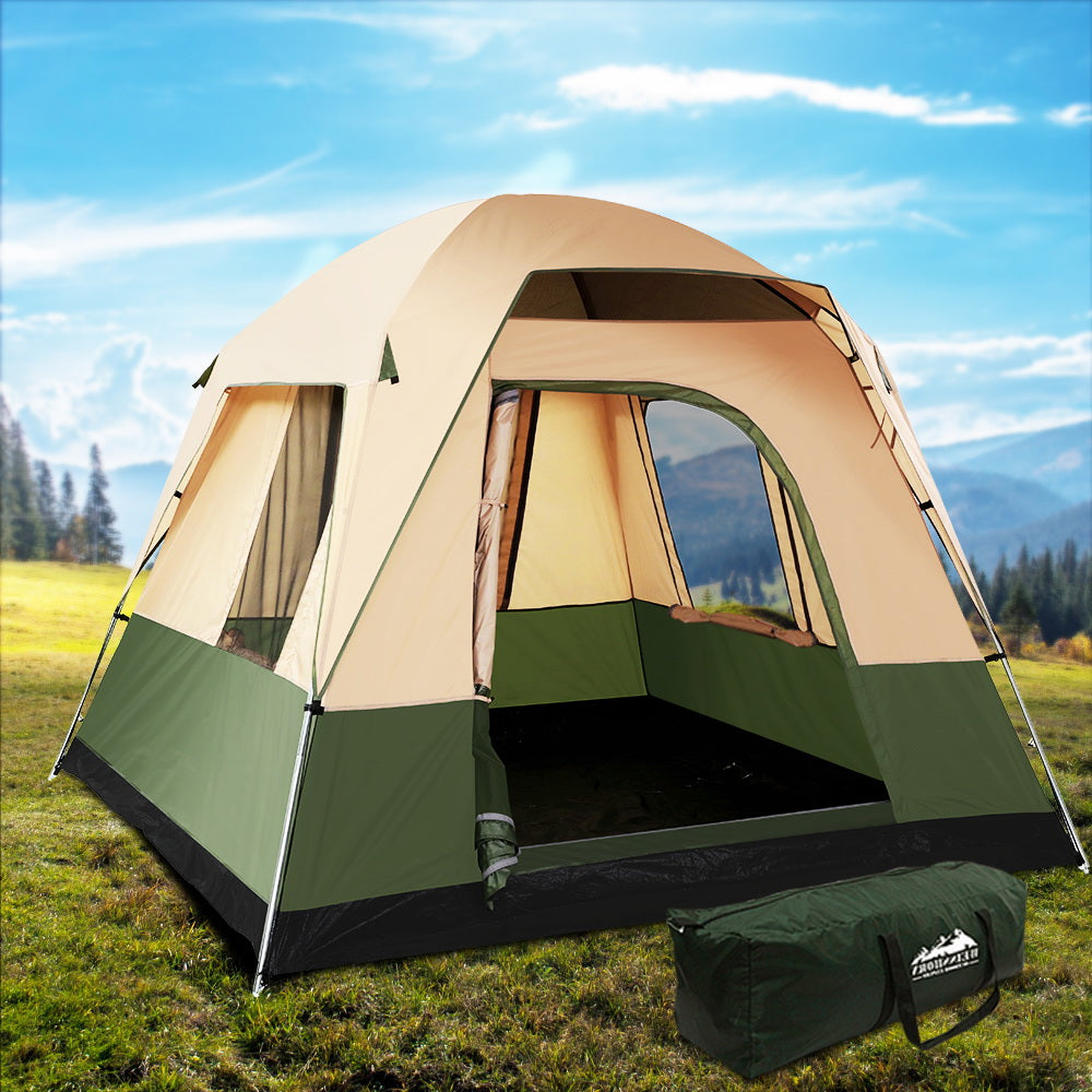 Weisshorn Family Camping Tent 4 Person Hiking Beach Tents Canvas Ripstop Green - MarKay Outdoors