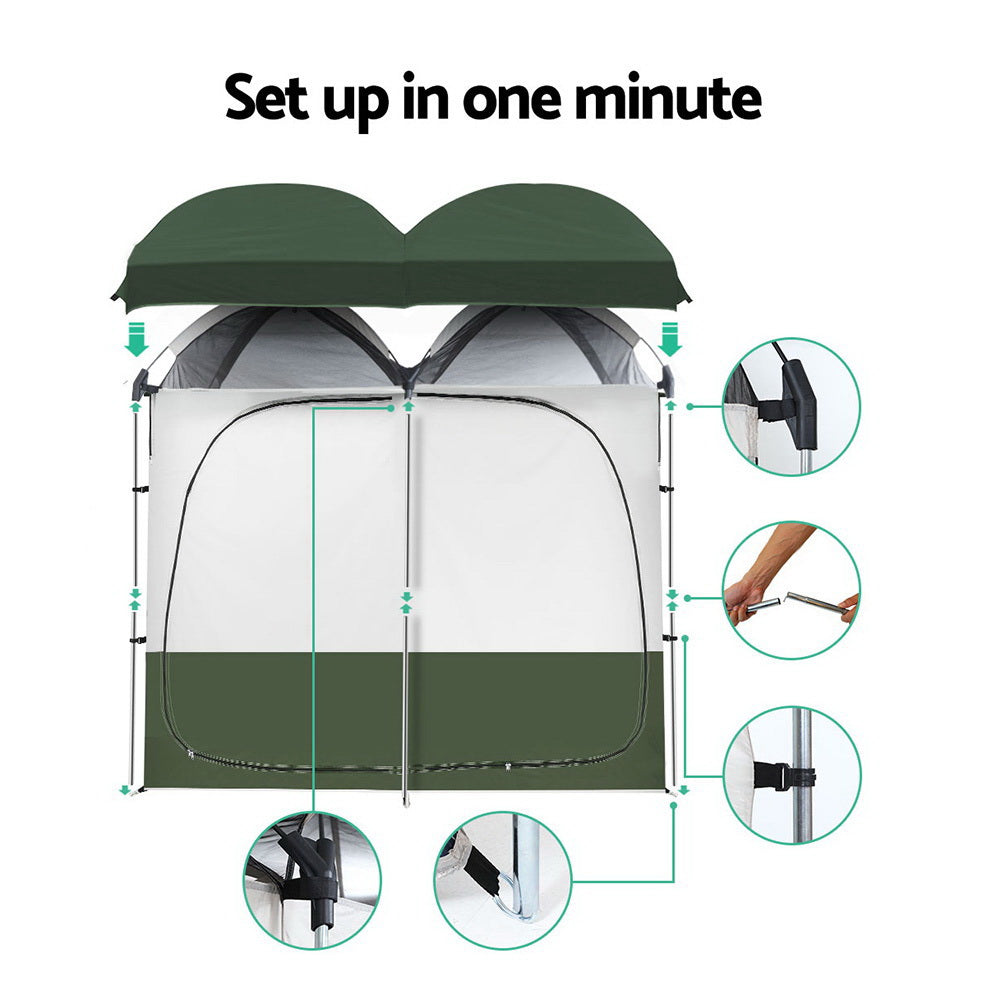 Weisshorn Double Camping Shower Toilet Tent Outdoor Portable Change Room Green - MarKay Outdoors