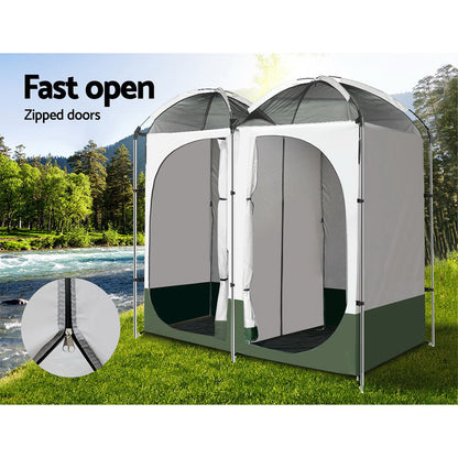 Weisshorn Double Camping Shower Toilet Tent Outdoor Portable Change Room Green - MarKay Outdoors