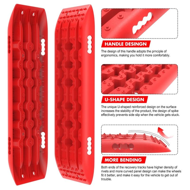 X-BULL KIT2 Recovery tracks 6pcs Board Traction Sand trucks strap mounting 4x4 Sand Snow Car red - MarKay Outdoors