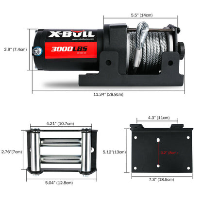 X-BULL Electric Winch 3000lbs/1360kg Wireless 12V Steel Cable ATV 4WD BOAT 4X4 - MarKay Outdoors