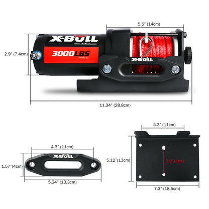 X-BULL Electric Winch 12V Wireless 3000lbs/1360kg Synthetic Rope BOAT ATV 4WD - MarKay Outdoors