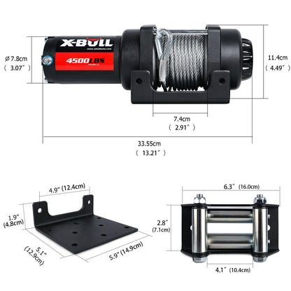 X-BULL Electric Winch 4500LBS/2041KG Steel Cable Wireless Remote Boat ATV 4WD - MarKay Outdoors