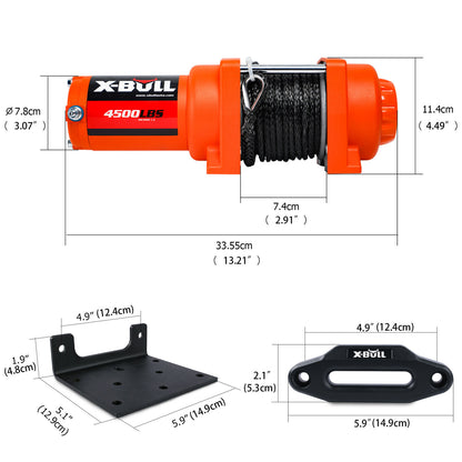 X-BULL Electric Winch 12v Synthetic Rope 4500LBS Wireless Remote ATV UTV 2041KG - MarKay Outdoors