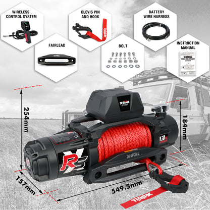 X-BULL Electric Winch 13000LBS 12V Synthetic Rope 28M Wireless Offroad 4WD 4x4 - MarKay Outdoors