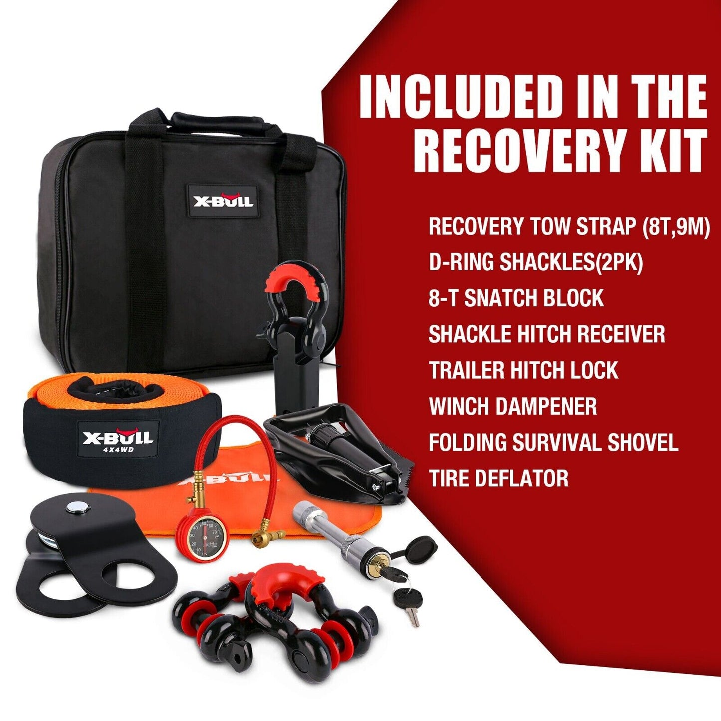 X-BULL Winch Recovery Kit 13PCS Recovery tracks /Snatch Strap Off Road 4X4 - MarKay Outdoors