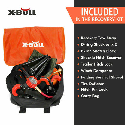 X-BULL Winch Recovery Kit 11PCS 4WD 4x4 Pack Off Road Snatch Strap Essential - MarKay Outdoors