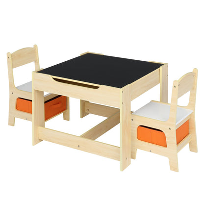 EKKIO 3PCS Kids Table with Lego Baseplate and Chairs Set with Black Chalkboard (Wood) EK-KTCS-103-RHH