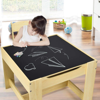 EKKIO 3PCS Kids Table with Lego Baseplate and Chairs Set with Black Chalkboard (Wood) EK-KTCS-103-RHH