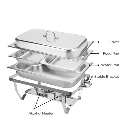 GOMINIMO 9L Chafing Dish Multifunctional Stainless Steel Food Buffet Warmer Pan (3x3L Triple Trays)