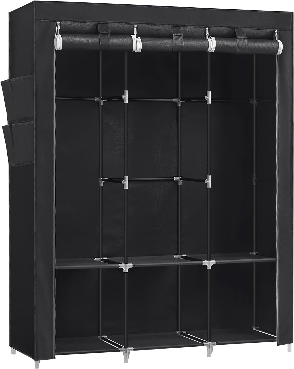 SONGMICS Clothes Wardrobe Portable Closet with Cover and 3 Hanging Rails Black RYG092B02