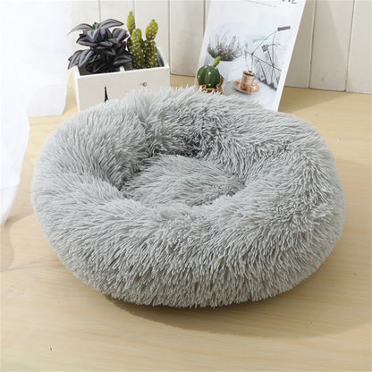 Pet Dog Bed Bedding Warm Plush Round Comfortable Dog Nest Light Grey M 70cm