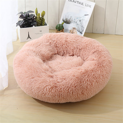 Pet Dog Bedding Warm Plush Round Comfortable Nest Comfy Sleep kennel Pink M 70cm