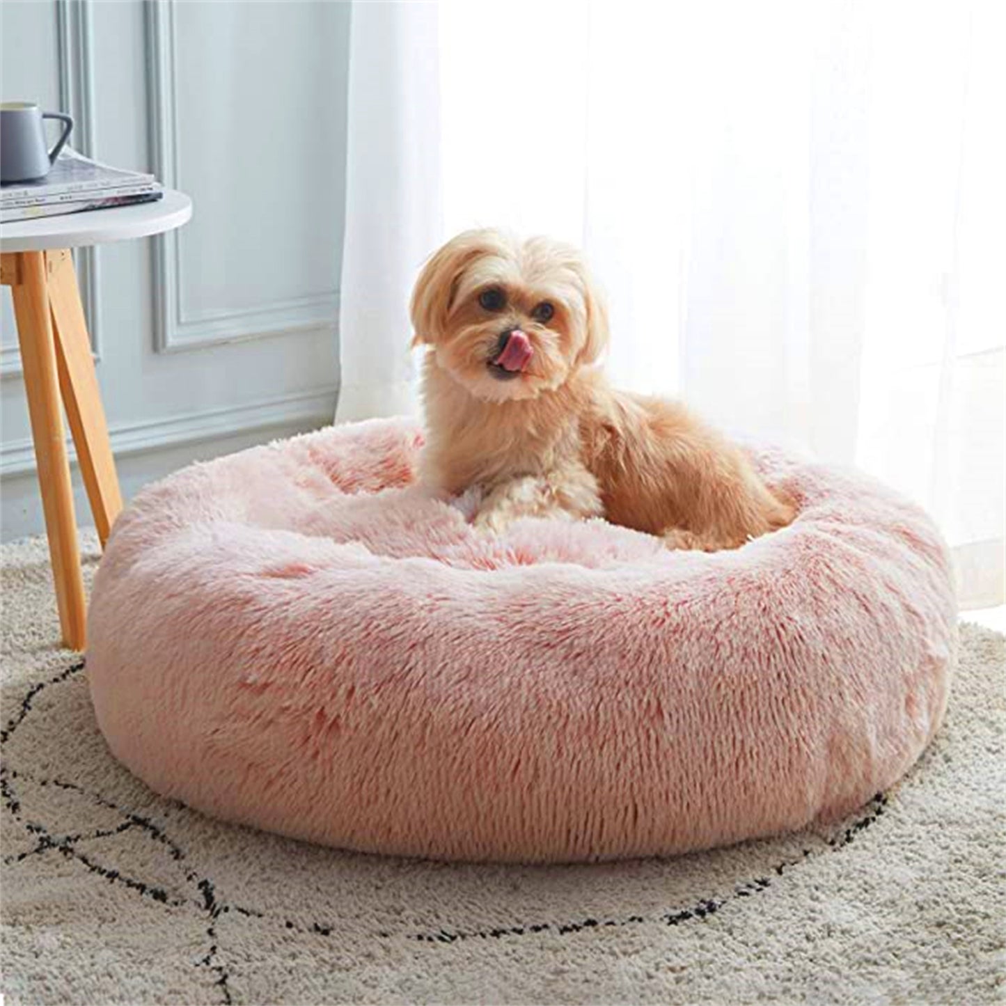 Pet Dog Bedding Warm Plush Round Comfortable Nest Comfy Sleep kennel Pink M 70cm