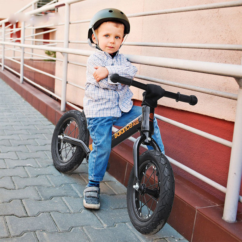 Bike Plus Kids Balance Bike Training Aluminium - Blue with Suspension - 12" Rubber Tyres - Foot Pegs -Ride On No Pedal Push