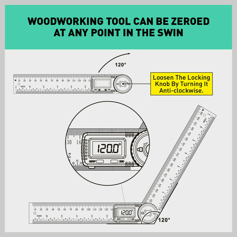 200mm Digital Angle Finder Ruler Protractor Measure Meter Stainless Steel 0-360°