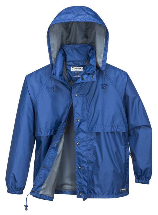 HUSKI STRATUS RAIN JACKET Waterproof Workwear Concealed Hood Windproof Packable - Cobalt - M