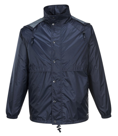 HUSKI STRATUS RAIN JACKET Waterproof Workwear Concealed Hood Windproof Packable - Navy Blue - S