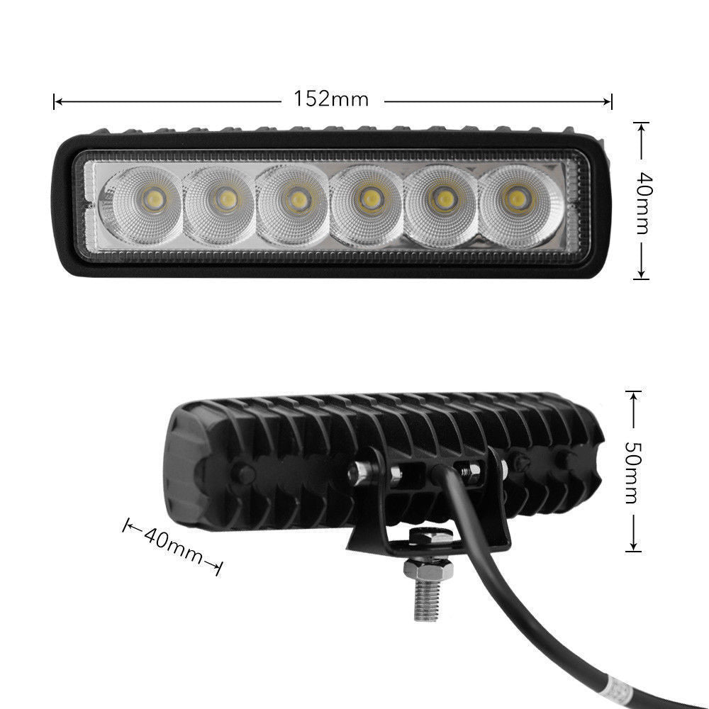 2 x 6inch 18W LED Work Light Bar Driving Lamp Flood Truck Offroad MINING UTE 4WD - MarKay Outdoors