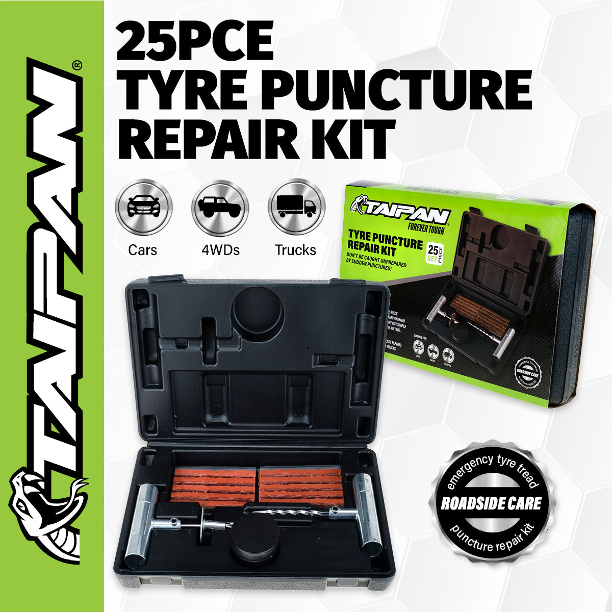 Taipan 25PCE Tyre Puncture Repair Kit With Storage Case Professional Design - MarKay Outdoors