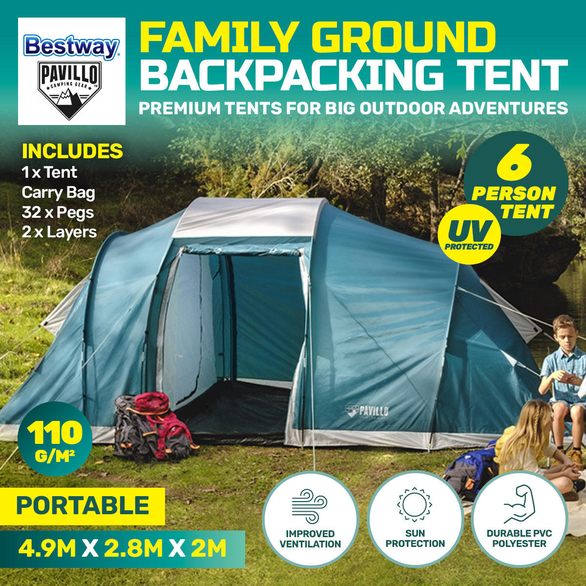 Bestway 4.9m x 2.m Tent 6 Person UV Protected Premium Double Layered PVC - MarKay Outdoors