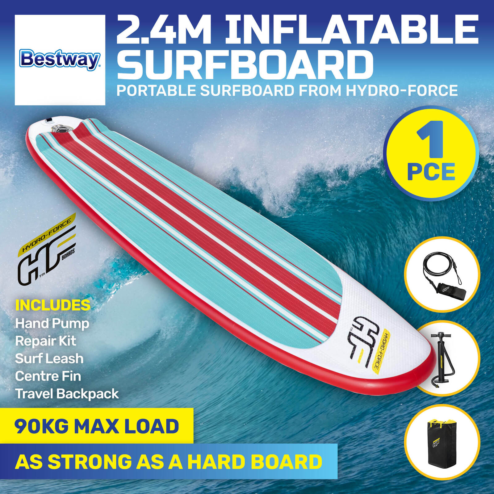 Bestway 2.4m Surfboard Inflatable Essentials Included Innovative Technology - MarKay Outdoors