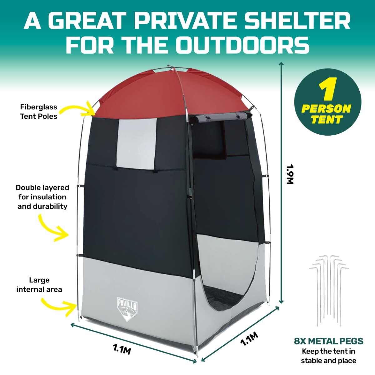 Bestway 1.9m x 1.1m Outdoor Portable Change Room Tent Spacious Zippered Door - MarKay Outdoors